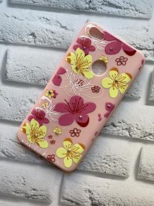 Силіконовий чохол з малюнком та камінням для Xiaomi Redmi Note 5A Рожеві і жовті квіти