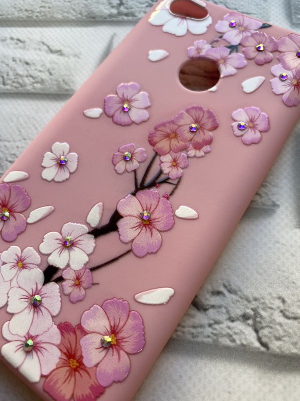 Силіконовий чохол з малюнком та камінням для Xiaomi Redmi Note 5A Цвіт сакури
