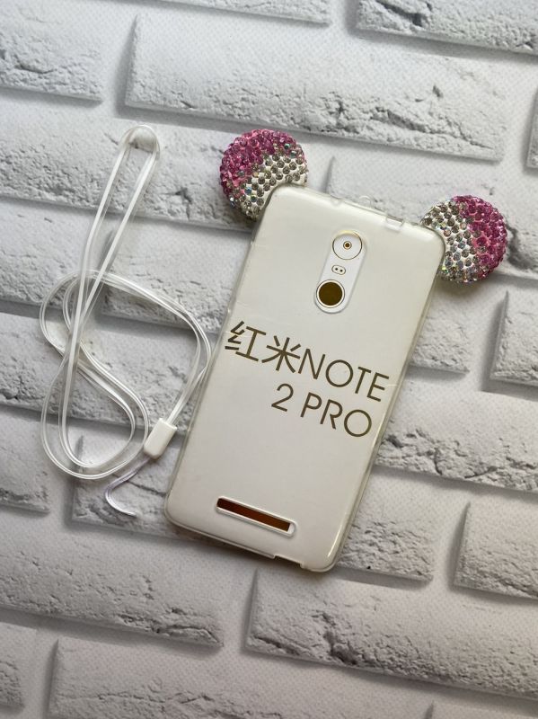 Силіконовий чохол із вухами для телефону Xiaomi Redmi Note 2 Срібно-рожевий