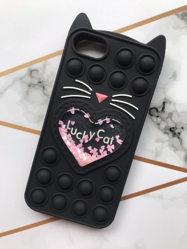 Чохол Попит Антистрес Поп-Іт Pop It на iPhone 6/6s Котик з сердечком Чорний