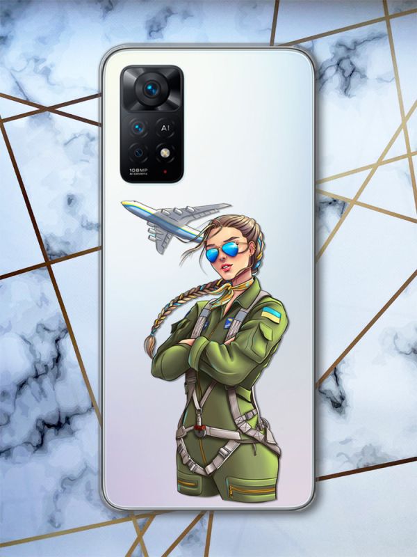 Прозорий чохол на Xiaomi Redmi Note 11 Pro Дівчина-пілот (патріотичний принт 6)