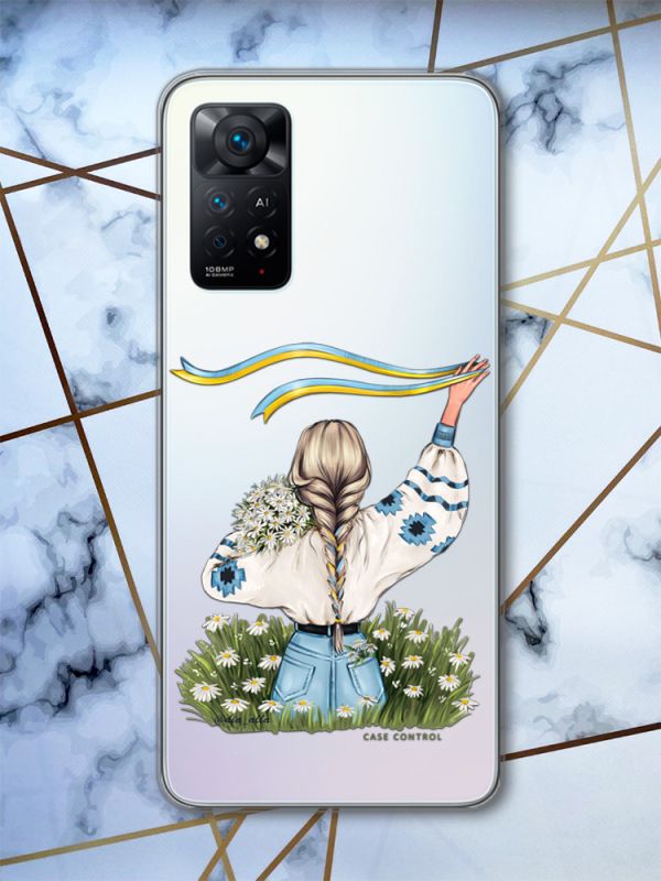 Прозорий чохол на Xiaomi Redmi Note 11 Pro Дівчина зі стрічкою (патріотичний принт 17)