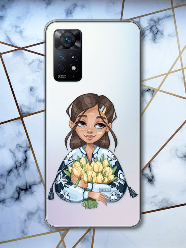 Прозорий чохол на Xiaomi Redmi Note 11 Pro Дівчина з тюльпанами (патріотичний принт 22)