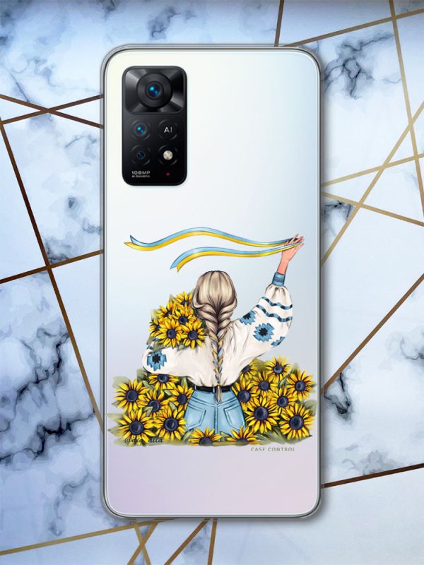 Прозорий чохол на Xiaomi Redmi Note 11 Pro Дівчина зі стрічкою (патріотичний принт 25)
