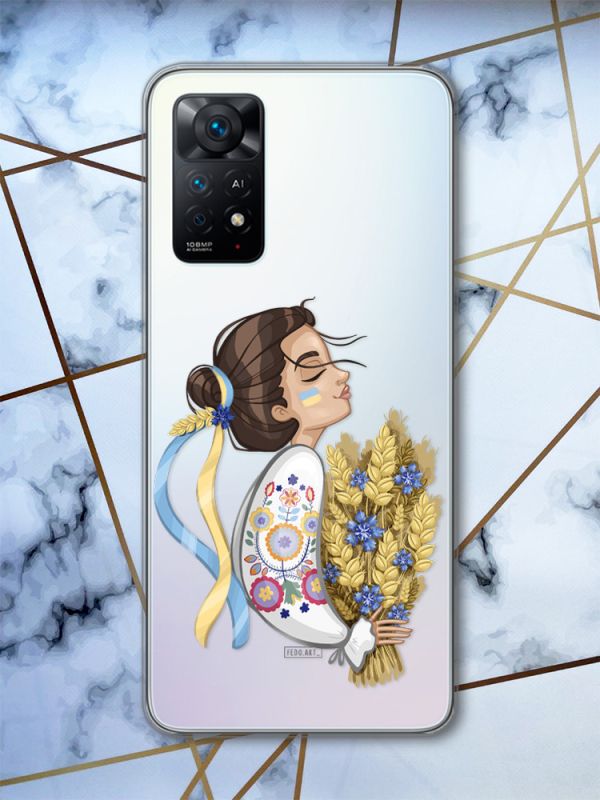Прозорий чохол на Xiaomi Redmi Note 11 Pro Українка з колосками (патріотичний принт 172)