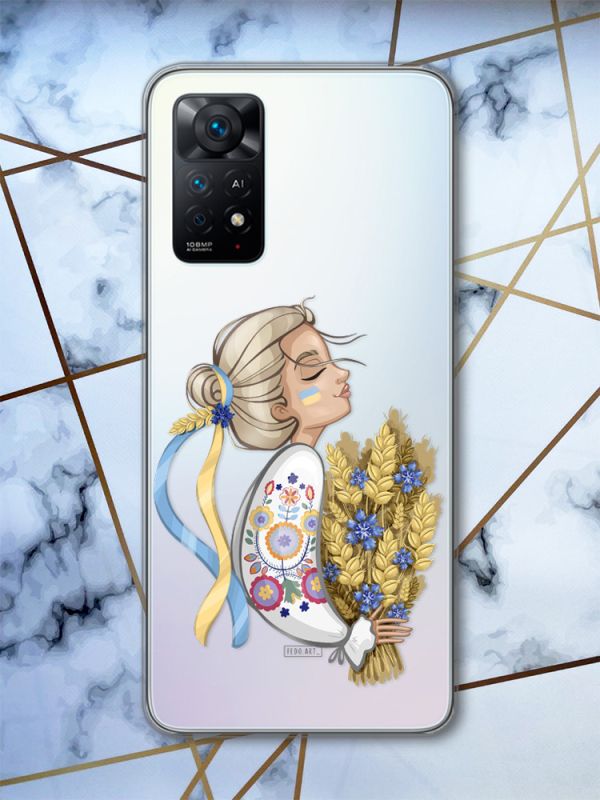 Прозорий чохол на Xiaomi Redmi Note 11 Pro Українка з колосками (патріотичний принт 173)