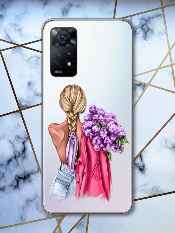 Прозорий чохол на Xiaomi Redmi Note 11 Pro дизайн Дівчина з бузком (принт 7)