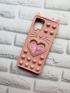 Чохол Попит Антистрес Поп-Іт Pop It для Samsung Galaxy A12 Котик з сердечком. Рожевий