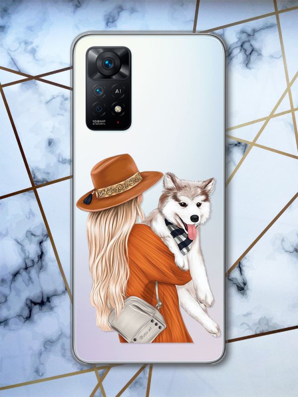 Прозорий чохол на Xiaomi Redmi Note 11 Pro Дівчина з песиком (принт 115)