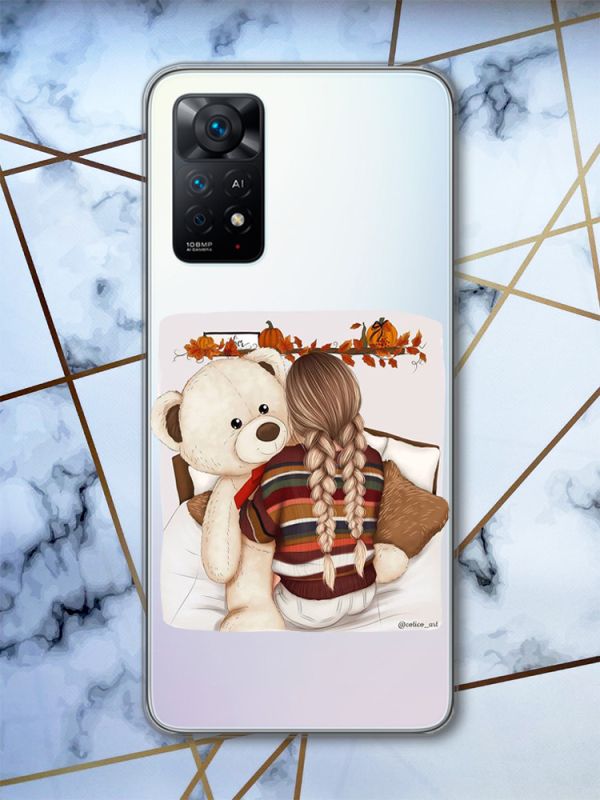 Прозорий чохол на Xiaomi Redmi Note 11 Pro Дівчина з ведмедиком (принт 117)
