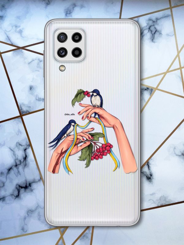 Прозорий чохол для Samsung Galaxy M32/A22 4G Ластівки (патріотичний принт 15)