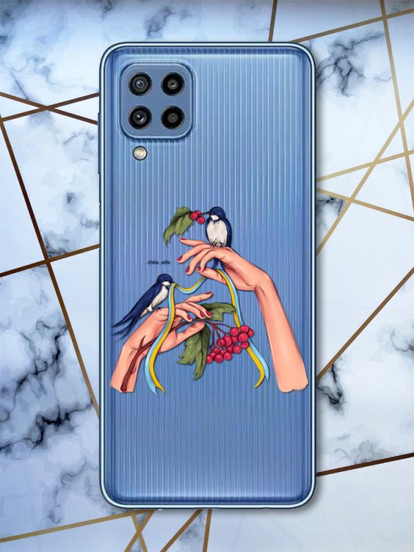 Прозорий чохол для Samsung Galaxy M32/A22 4G Ластівки (патріотичний принт 15)