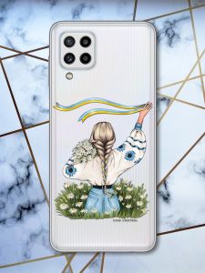 Прозорий чохол для Samsung Galaxy M32/A22 4G Дівчина зі стрічкою (патріотичний принт 17)
