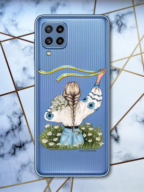 Прозорий чохол для Samsung Galaxy M32/A22 4G Дівчина зі стрічкою (патріотичний принт 17)
