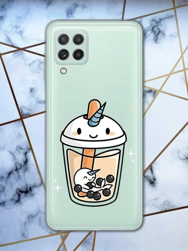 Прозорий чохол Samsung Galaxy M32 / M22 / A22 4G Коктейль Єдиноріг (принт 96)
