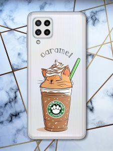 Прозорий чохол Samsung Galaxy M32 / M22 / A22 4G Капучино котик (принт 97)