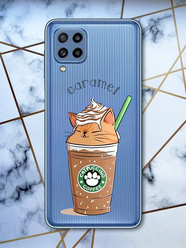 Прозорий чохол Samsung Galaxy M32 / M22 / A22 4G Капучино котик (принт 97)