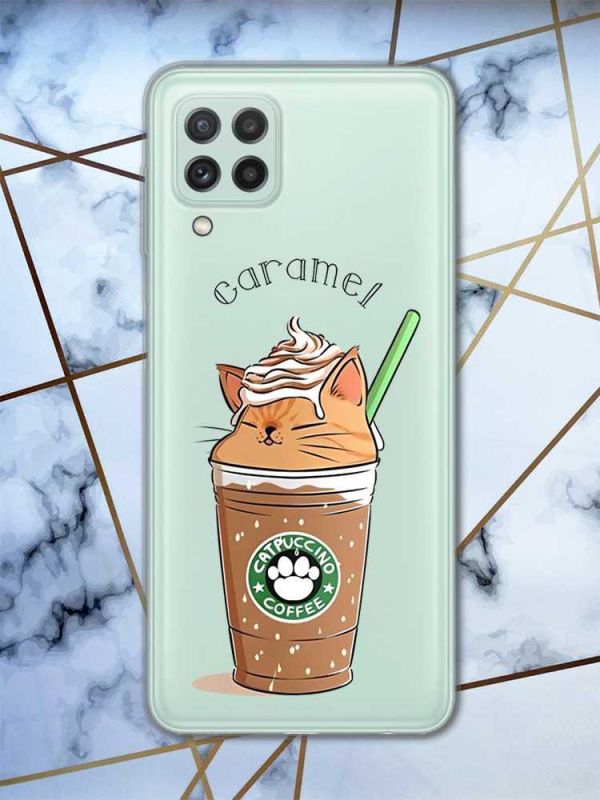 Прозорий чохол Samsung Galaxy M32 / M22 / A22 4G Капучино котик (принт 97)