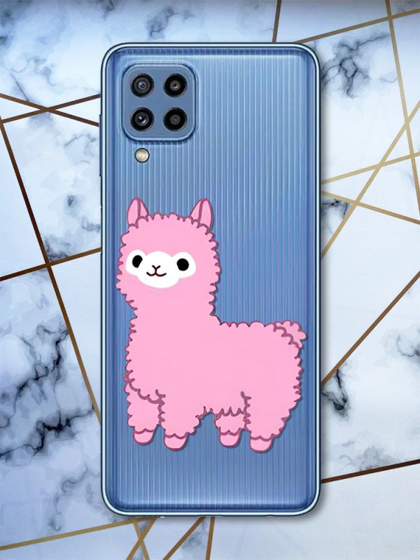 Прозорий чохол Samsung Galaxy M32 / M22 / A22 4G Лама рожева (принт 100)