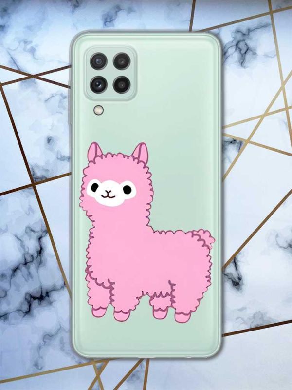 Прозорий чохол Samsung Galaxy M32 / M22 / A22 4G Лама рожева (принт 100)