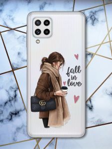 Прозорий чохол Samsung Galaxy M32 / M22 / A22 4G Дівчина з кавою (принт 112)