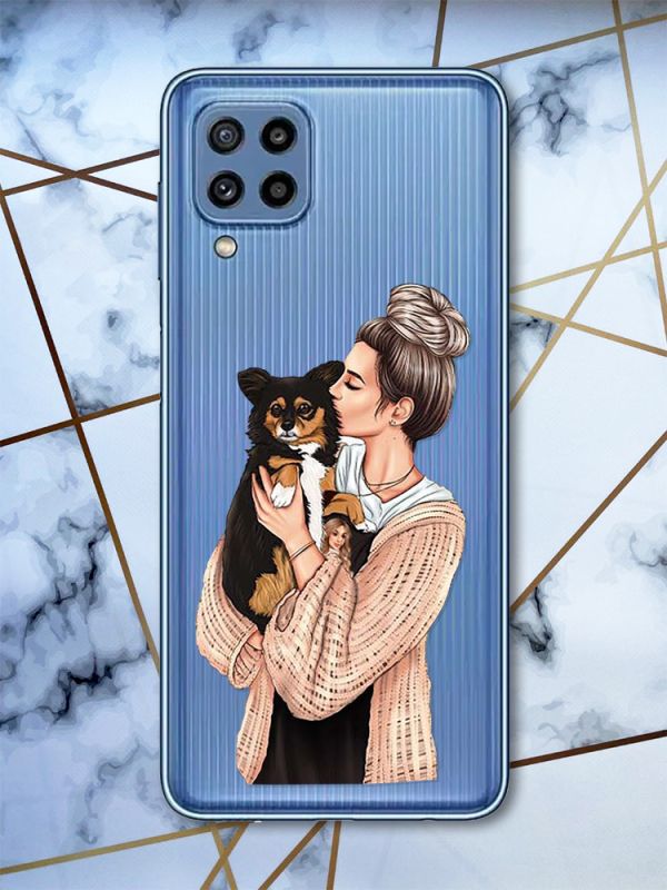 Прозорий чохол Samsung Galaxy M32 / M22 / A22 4G Дівчина з собачкою (принт 116)