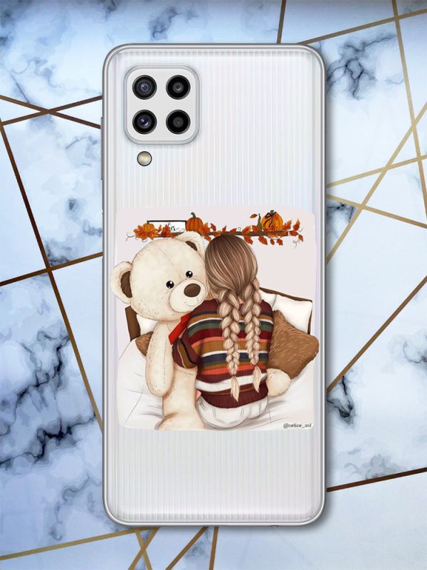 Прозорий чохол Samsung Galaxy M32 / M22 / A22 4G Дівчинка з ведмедиком (принт 117)