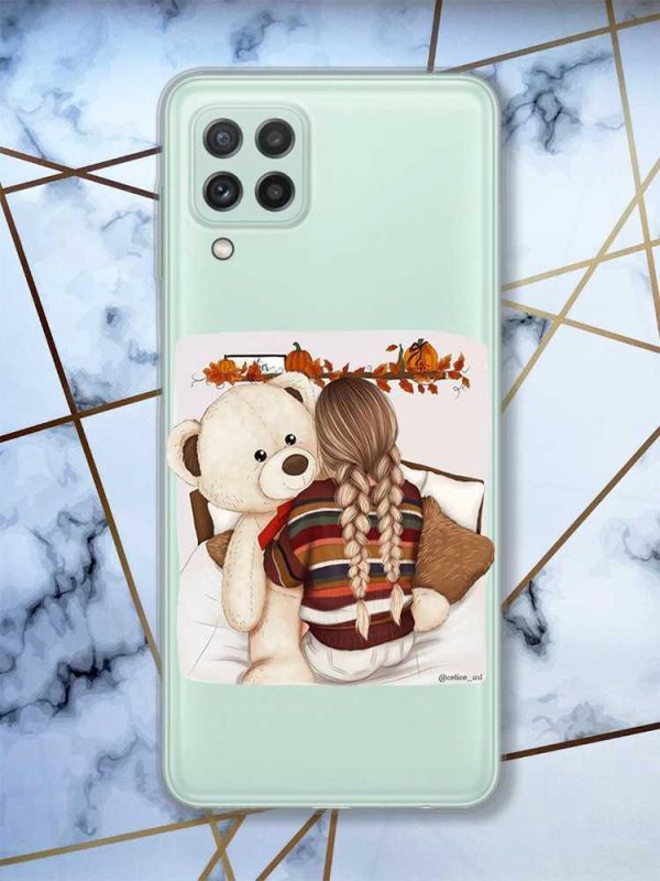 Прозорий чохол Samsung Galaxy M32 / M22 / A22 4G Дівчинка з ведмедиком (принт 117)