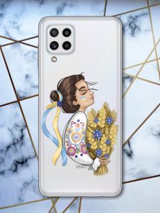 Прозорий чохол Samsung Galaxy M32 / M22 / A22 4G Українка з колосками (патріотичний принт 172)