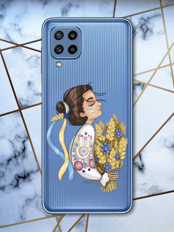 Прозорий чохол Samsung Galaxy M32 / M22 / A22 4G Українка з колосками (патріотичний принт 172)
