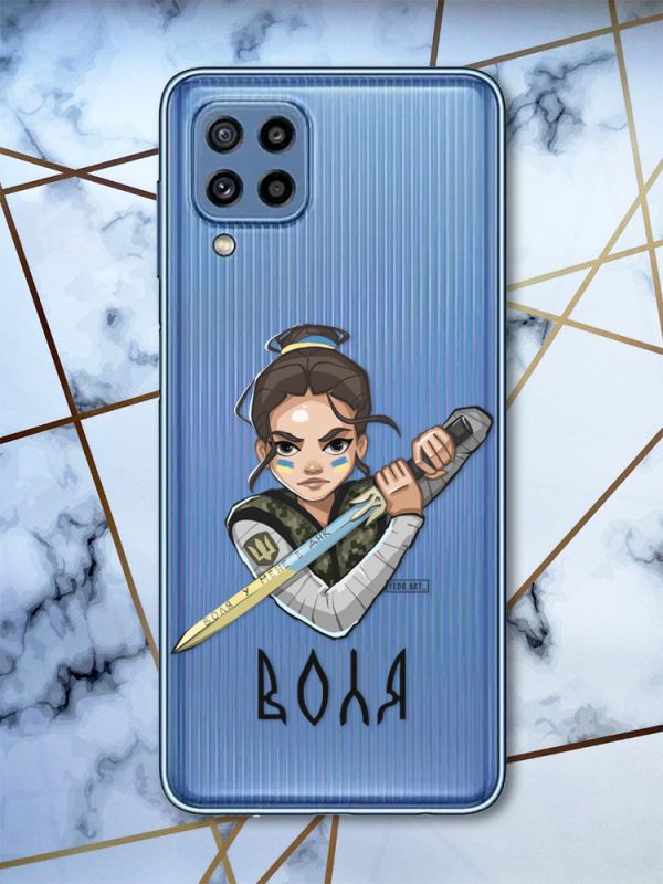 Прозорий чохол Samsung Galaxy M32 / M22 / A22 4G Українська захисниця (патріотичний принт 169)