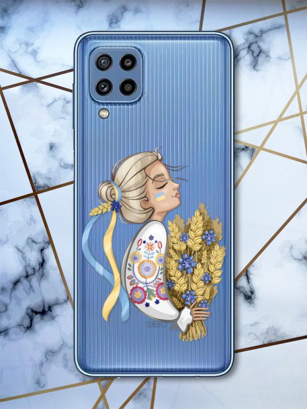 Прозорий чохол Samsung Galaxy M32 / M22 / A22 4G Українка з колосками (патріотичний принт 173)