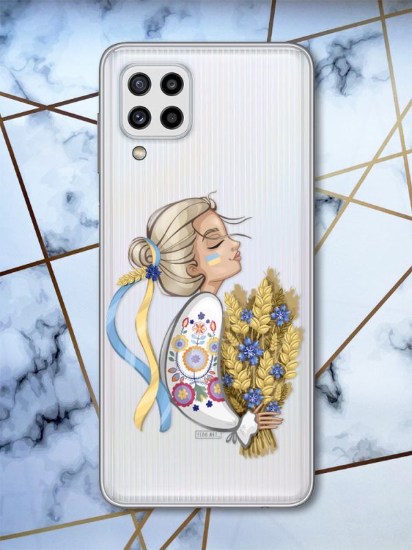 Прозорий чохол Samsung Galaxy M32 / M22 / A22 4G Українка з колосками (патріотичний принт 173)