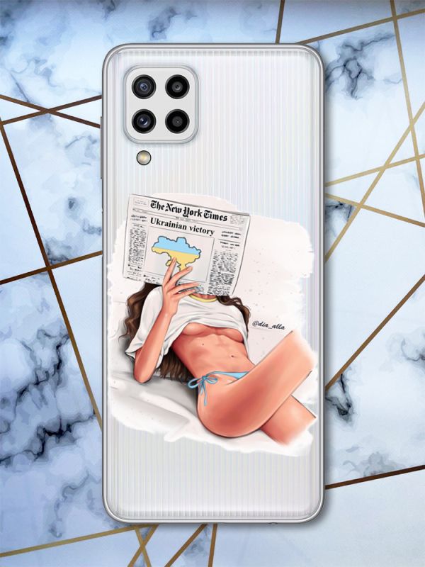 Прозорий чохол Samsung Galaxy M32 / M22 / A22 4G Дівчина з газетою (принт 31)