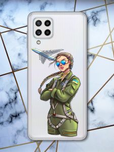 Прозорий чохол для Samsung Galaxy M32 / M22 / A22 4G Дівчина-пілот (патріотичний принт 6)
