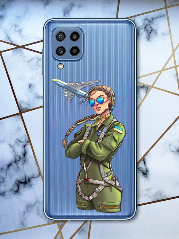 Прозорий чохол для Samsung Galaxy M32 / M22 / A22 4G Дівчина-пілот (патріотичний принт 6)