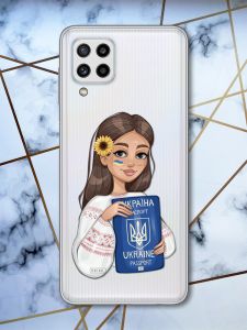 Прозорий чохол для Samsung Galaxy M32 / M22 / A22 4G Українка з паспортом (патріотичний принт 12)