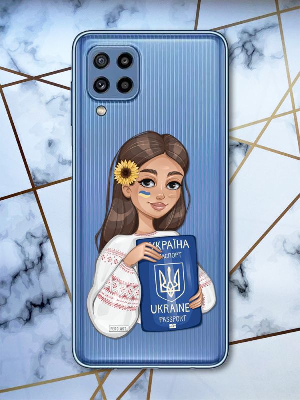 Прозорий чохол для Samsung Galaxy M32 / M22 / A22 4G Українка з паспортом (патріотичний принт 12)