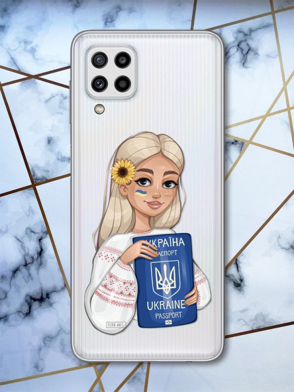 Прозорий чохол для Samsung Galaxy M32 / M22 / A22 4G Українка з паспортом (патріотичний принт 13)