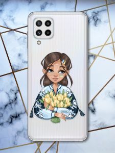 Прозорий чохол на Samsung Galaxy M32 / M22 / A22 4G Дівчина з тюльпанами (патріотичний принт 22)