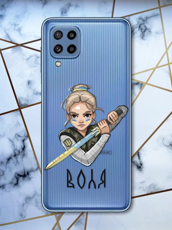 Прозорий чохол на Samsung Galaxy M32 / M22 / A22 4G Українська захисниця (патріотичний принт 170)