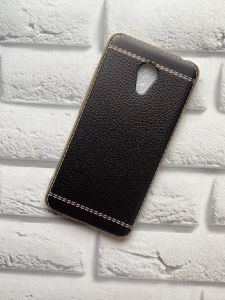 Cиликоновий чохол з тисненням та золотим обідком для Meizu M3s Чорний