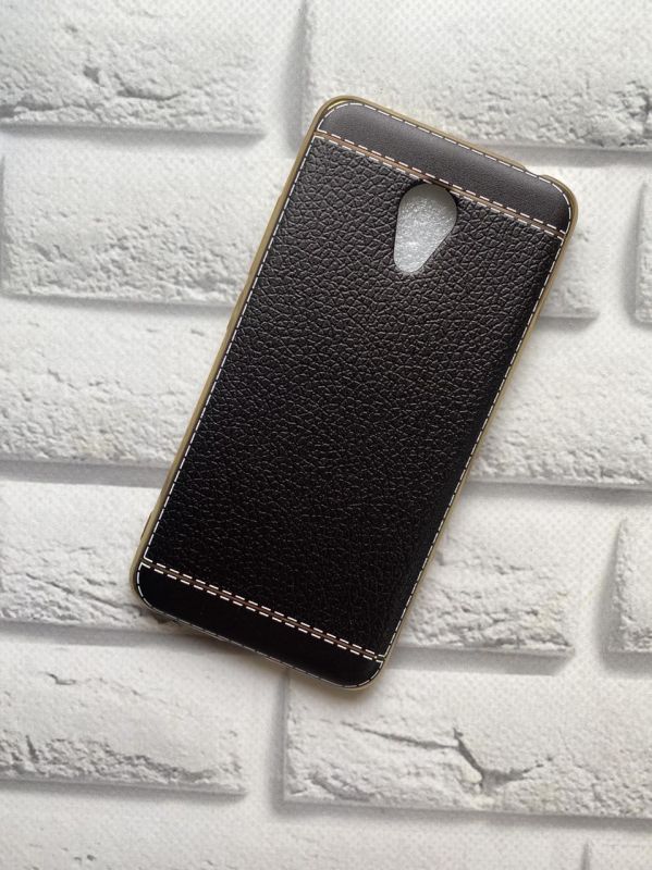 Cиликоновий чохол з тисненням та золотим обідком для Meizu M3s Чорний
