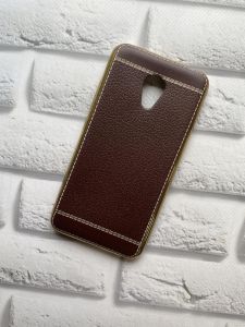 Cиликоновий чохол з тисненням та золотим обідком для Meizu M3s Коричневий