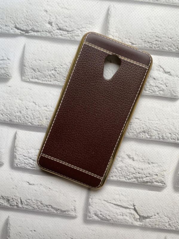Cиликоновий чохол з тисненням та золотим обідком для Meizu M3s Коричневий