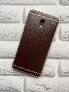 Силіконовий чохол з тисненням та золотим обідком для Meizu MX 6 Коричневий