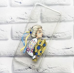 Прозорий чохол Samsung Galaxy M32 / M22 / A22 4G Українка з колосками (патріотичний принт 173)