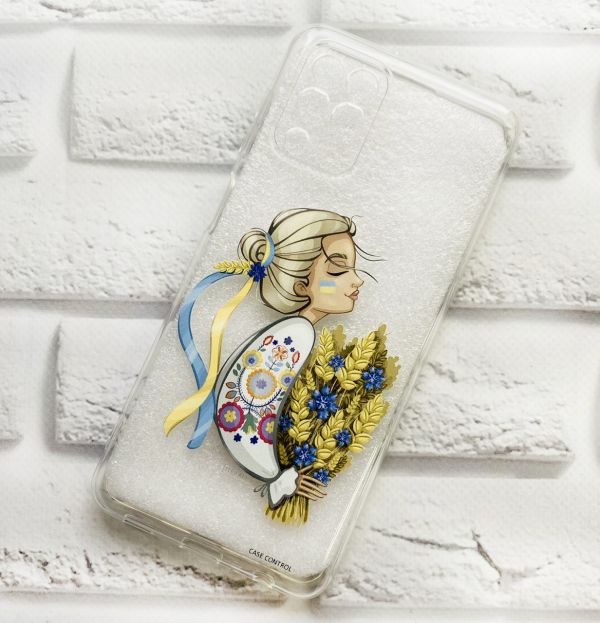 Прозорий чохол Samsung Galaxy M32 / M22 / A22 4G Українка з колосками (патріотичний принт 173)
