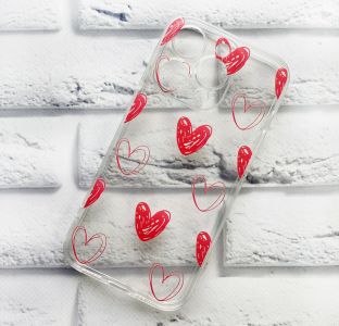 Прозорий чохол із захистом камери для iPhone 14 Pro Сердечка червоні принт 77