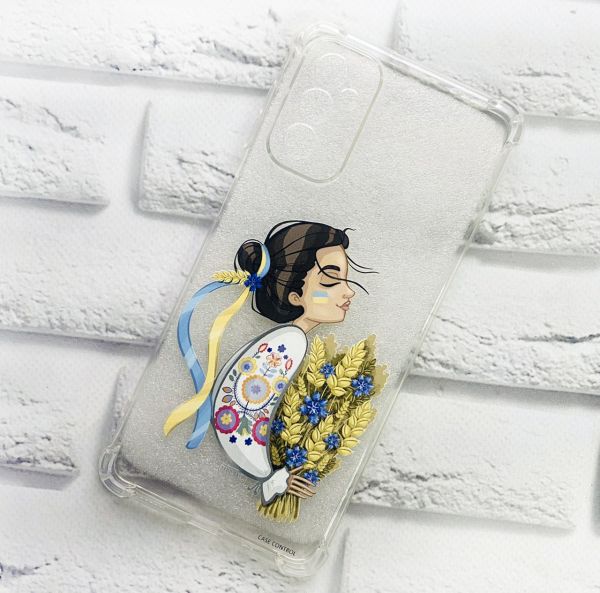 Прозорий чохол на Samsung Galaxy M52 патріотичний дизайн Українка з колосками принт 172